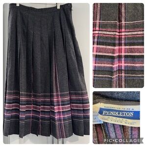 Vintage Pendleton Gray Pink Wool Peekaboo Plaid Maxi Skirt size‎ 14 petite Large
